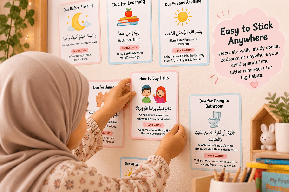 Daily Dua Flashcards for Muslim Kids — Set of 12