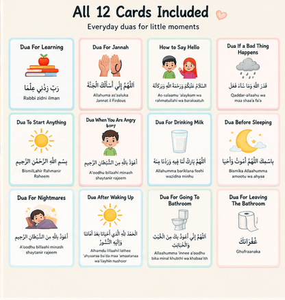Daily Dua Flashcards for Muslim Kids — Set of 12