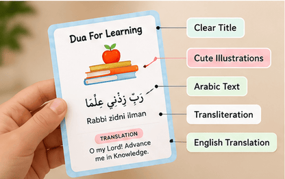 Daily Dua Flashcards for Muslim Kids — Set of 12